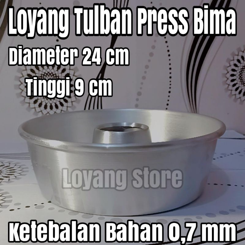 Loyang Tulban Bima 24 cm Untuk Kue Bolu Atau Puding Bahan Alumunium Tebal Press Anti Lengket Ukuran 