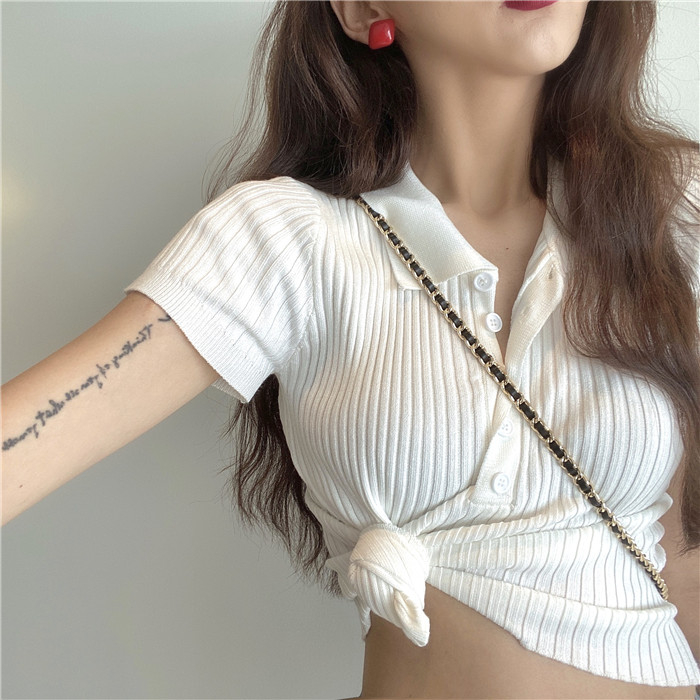 Korean Crop Top Short Sleeve Atasan Wanita 2290