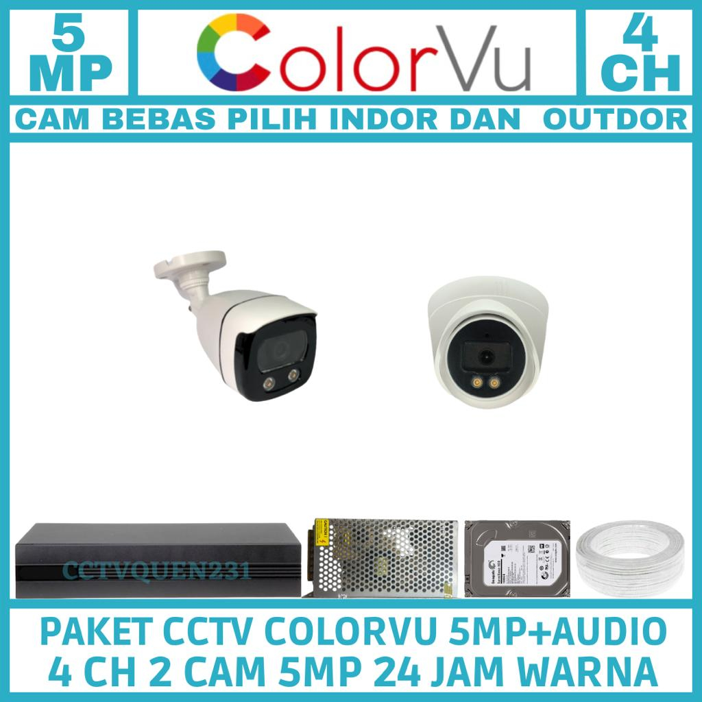 PAKET CCTV COLORVU 4 CHANNEL 2 KAMERA LENS 5MP TURBO HD 1080P IR SONY KOMPLIT