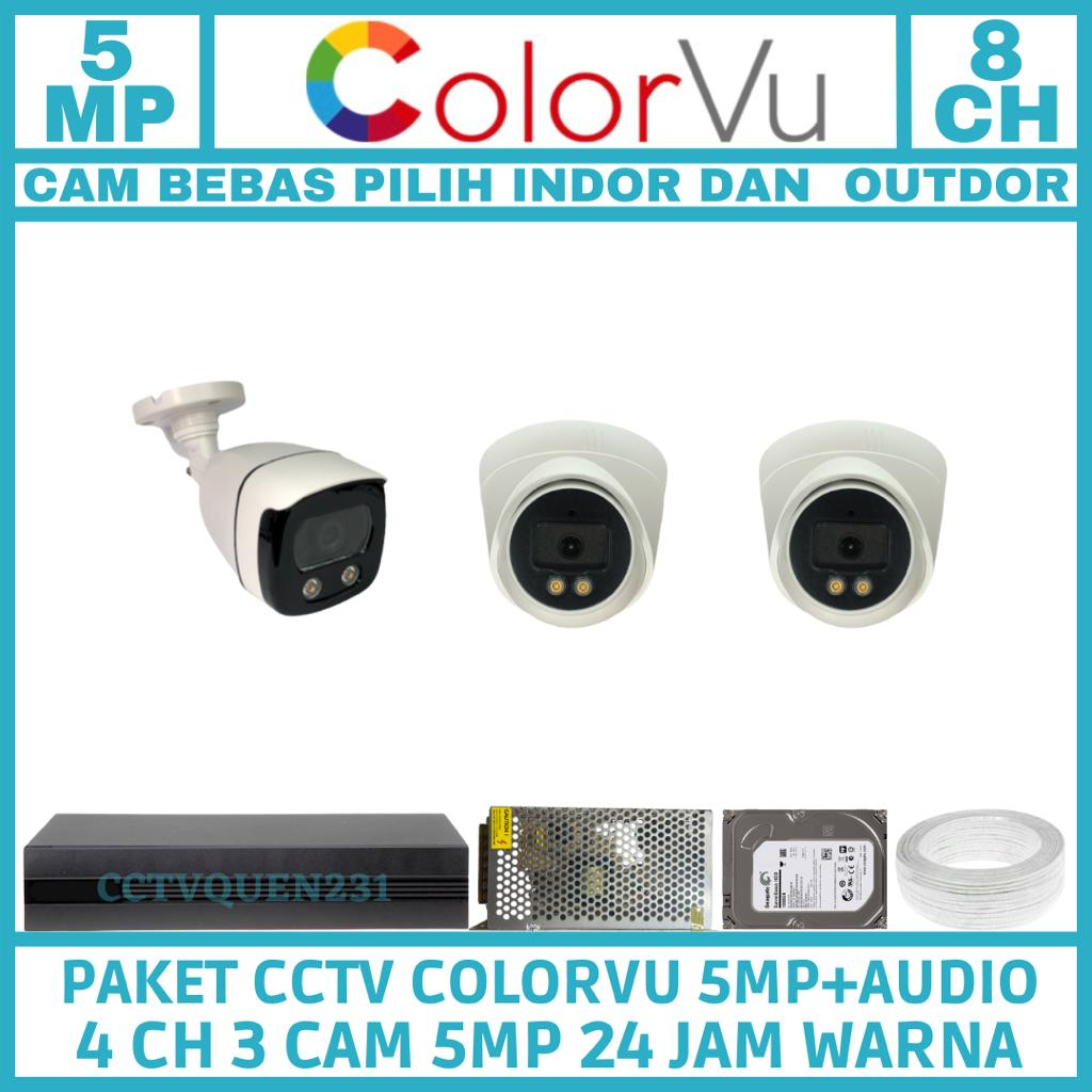 PAKET CCTV COLORVU 5MP 4 CHANNEL 3 KAMERA TURBO HD 1080P KOMPLIT