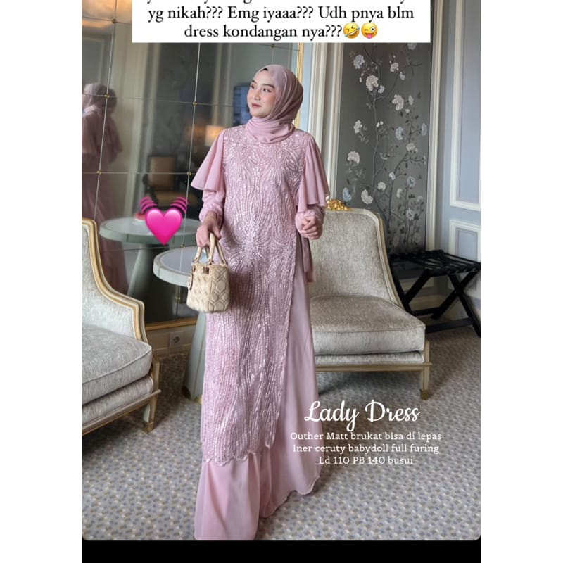 Lady Dress Gamis Brukat Kondangan/ Prewedding Dress Remaja/ Baju Pesta Wanita Muslim/ Gamis Outer Set/ Outfit Wanita Kekinian