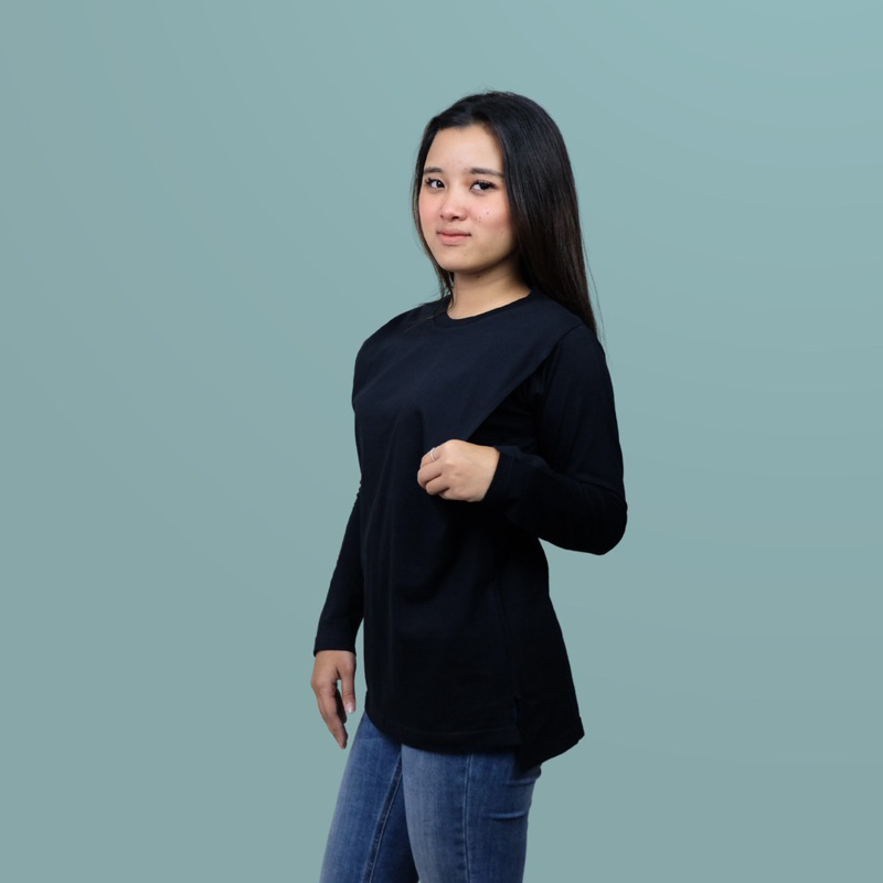 Kaos menyusui bukaan kanan kiri friendly baju busui lengan panjang bahan kaos cotton combed