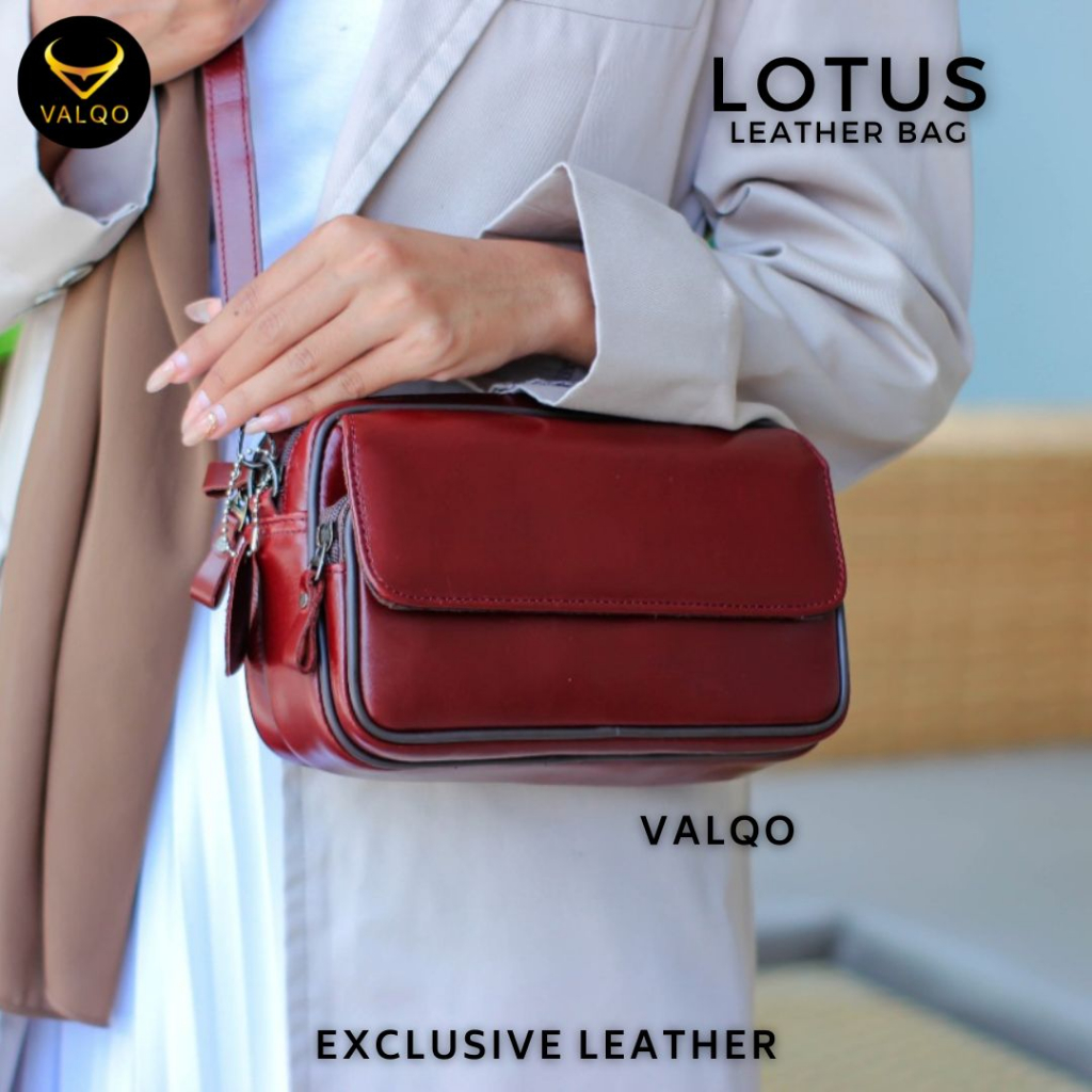 [VALQO] LOTUS Tas Wanita Kulit Sapi Clutch Kulit Pouch Kulit Cewek Perempuan Selempang Bahu