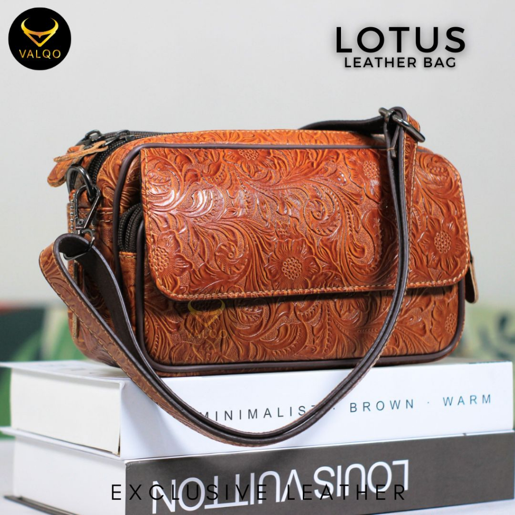 [VALQO] LOTUS Tas Wanita Kulit Sapi Clutch Kulit Pouch Kulit Cewek Perempuan Selempang Bahu