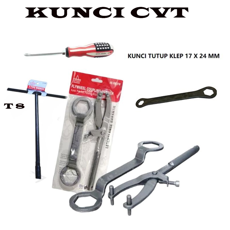 PROMO!!!PAKET KUNCI CVT MOTOR MATIC SET Kunci Tracker CVT UNIVERSAL + Kunci Mur Kopling 39 41 + KUNCI T 8 KUNCI KLEP 17X24 OBENG AMERIKA