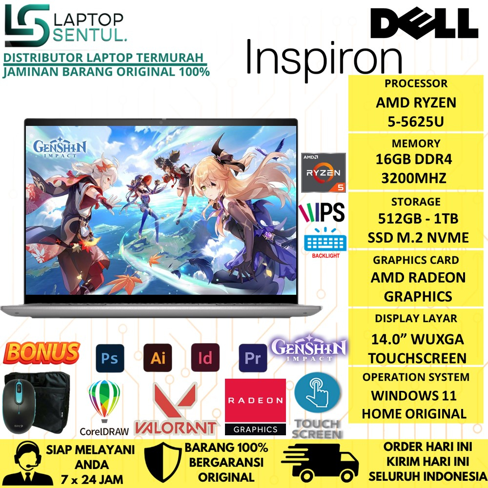 Laptop Touchscreen Dell Inspiron 14 5425 AMD Ryzen 5 5625U RAM 16GB 1TB SSD Wuxga Touch Windows 11 Home Original