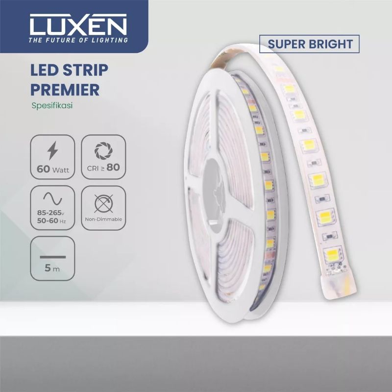 LUXEN LAMPU LED STRIP PREMIER 5050 DC 12V 60W LUXEN 5 METER SUPER TERANG  PUTIH COOL DAYLIGHT 6500K KUNING WARM WHITE 3000K NATURAL SEMU 4000K BERGARANSI 1 TAHUN BAGUS KUALITAS TERJAMIN