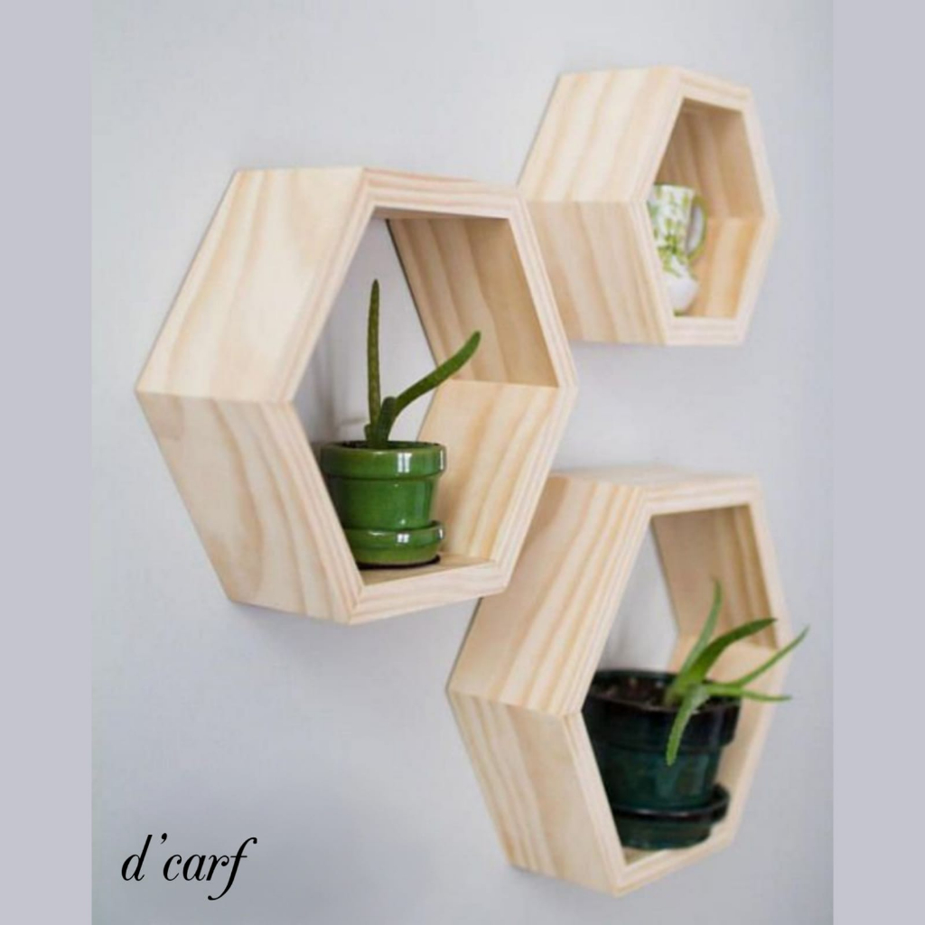 Rak Dinding HEXAGONAL, Rak dinding estetik/aesthetich, Rak dinding, segi enam, Ambalan fullset paku 