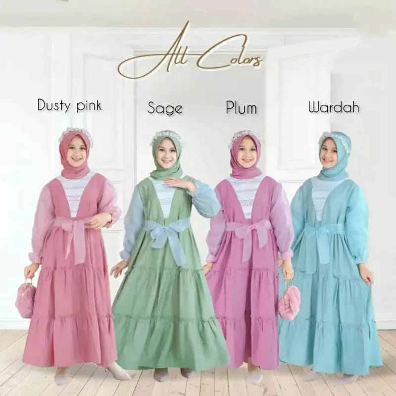 Dress Muslim Remaja Terbaru/ Gamis Anak 7-11 Tahun/ Naura Kids FREE Jilbab Crinkle Airflow Premium/ Baju Anak Perempuan