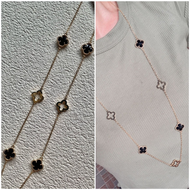 Kalung Hijab Clover Bunga Hitam Putih Panjang Perhiasan Titanium Anti Karat Korea Import Aksesoris f