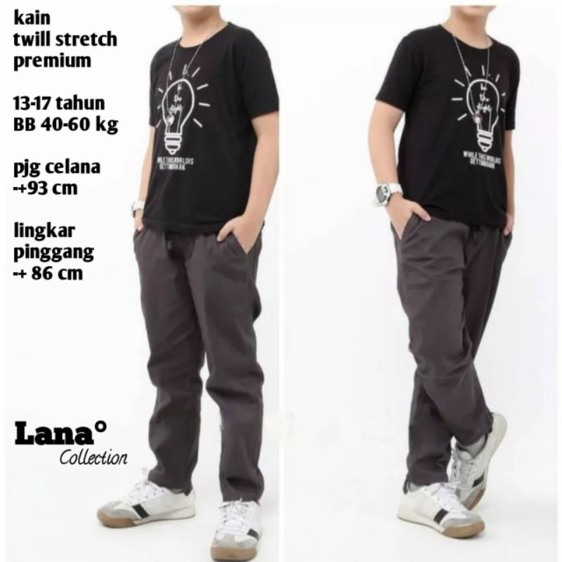 celana chinos panjang anak usia 13-17 tahun BB 40-60 kg kain twill stretch premium