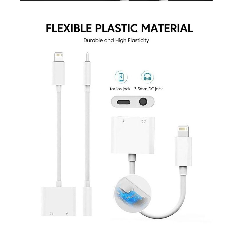 Adapter Converter Splitter Lightning to Jack 3.5mm Iphone Dual Connector 2in1