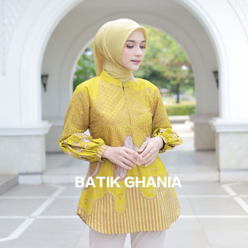 Batik wanita modern baju batik wanita lengan balon resleting depan by batik ghania