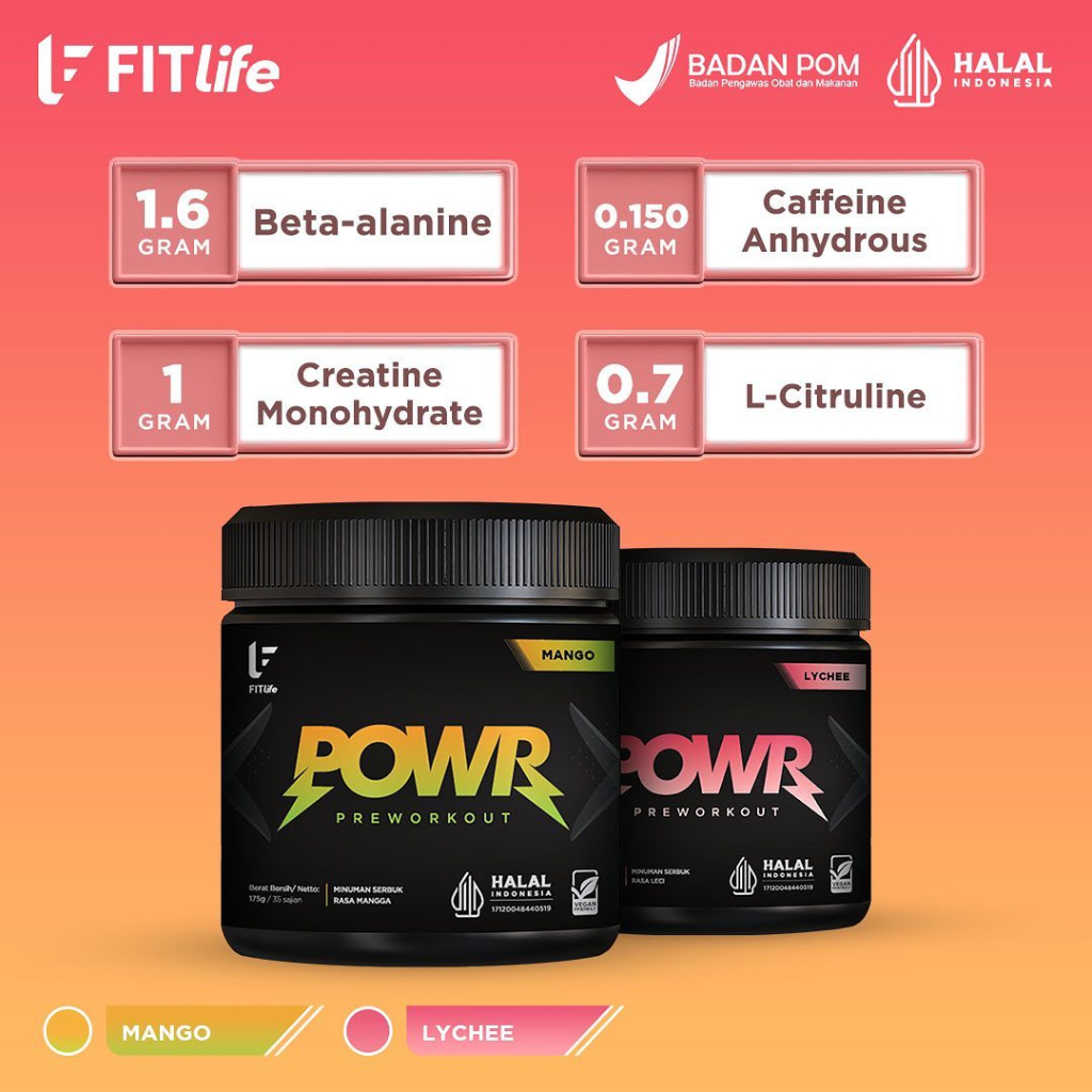 FITLIFE Powr Pre-Workout 175 gram 35 servings - PreWorkout BPOM HALAL