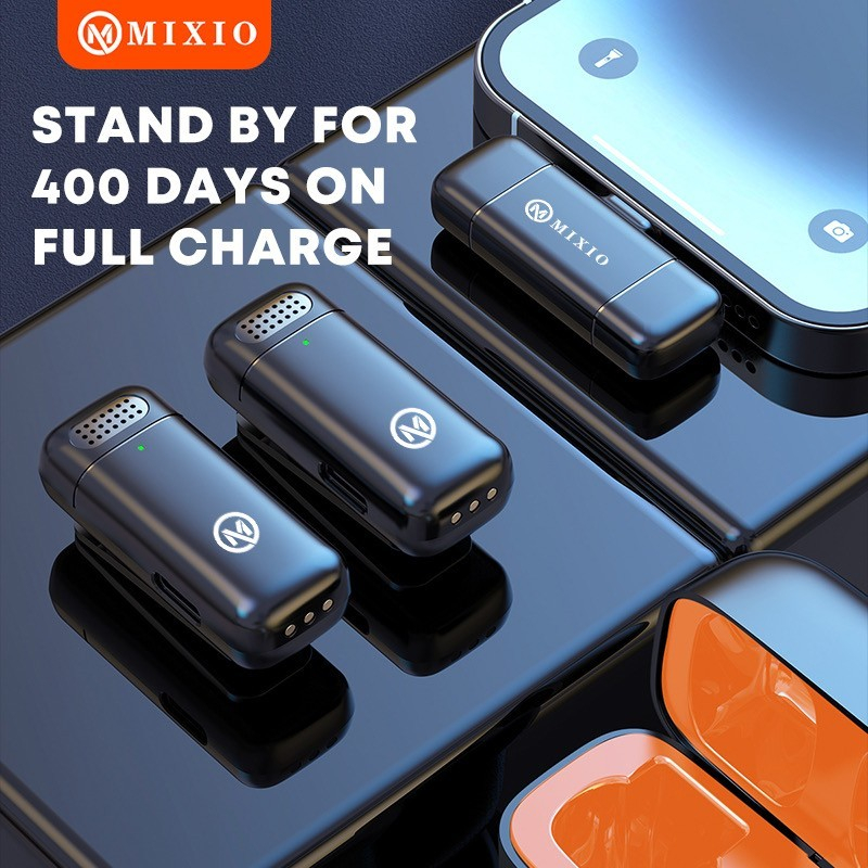 MIXIO W12 Mic Wireless Dual Lavalier Microphone Plug &amp; Play Charging