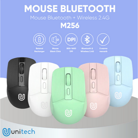 ITSTORE Unitech Bluetooth Mouse Wireless M 256 Silent Plus Recharger Ultra Slim Portable Macaron Series 1600DPI - M256