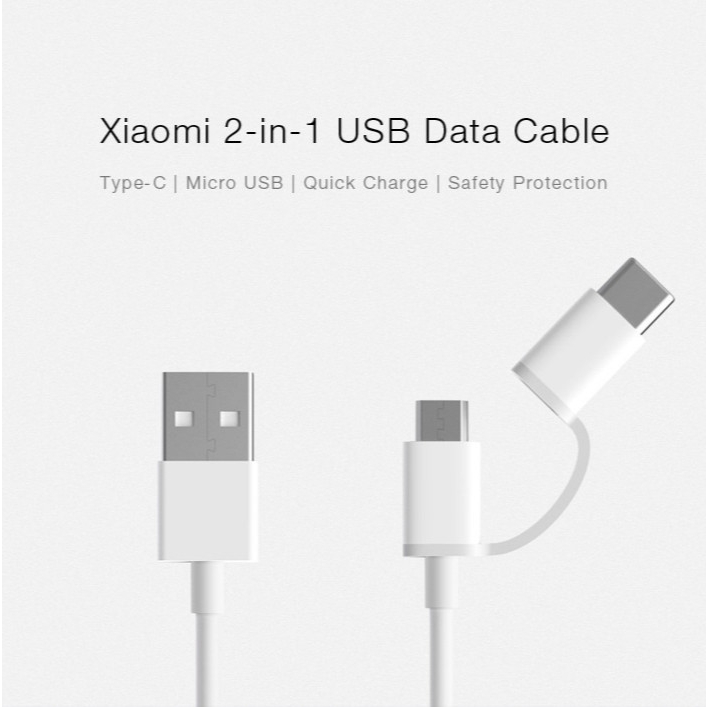 Kabel Power Bank Xiaomi 2 in 1 USB Micro Type C 30 Cm Pendek
