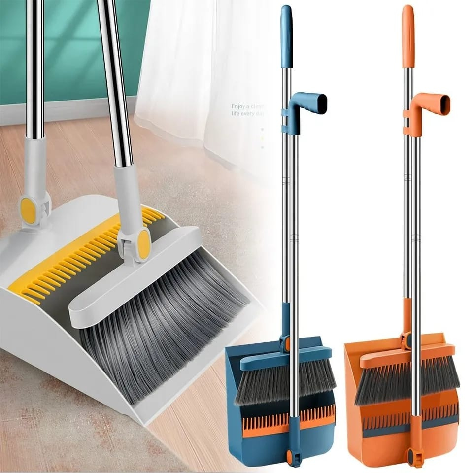 Set Sapu dan Pengki Lipat dengan Sisir, Bahan Plastik Kuat, Warna Biru Putih