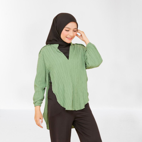 Outer Wanita Lady Crush Garis Blouse Belah Samping Ot01pa