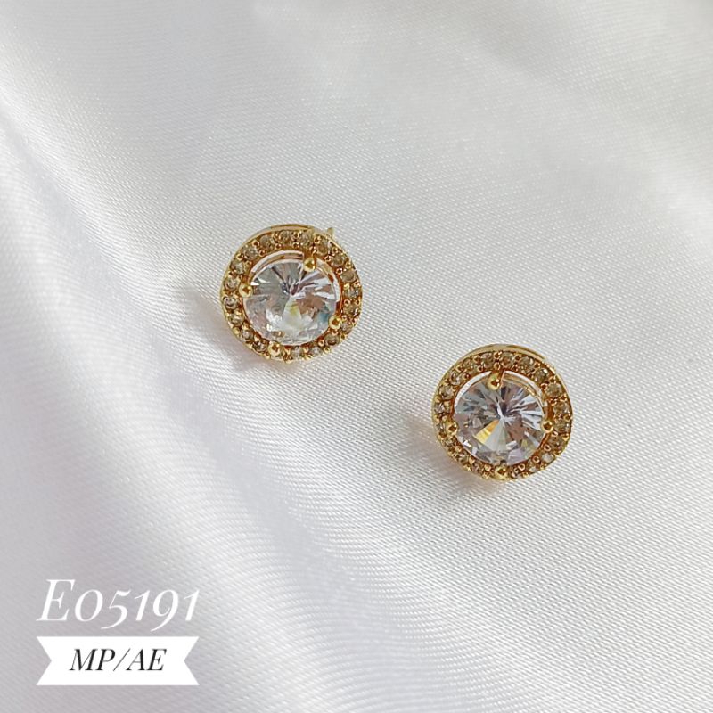 Anting tusuk bulat permata zircon mewah gold E05191