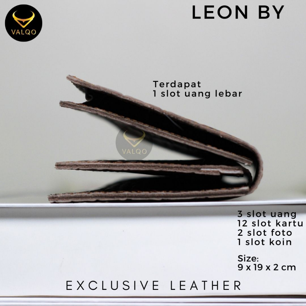 [VALQO] LEON BY Kick Dompet Kulit Sapi Dompet Pria Wanita 12 Kartu 2 Foto