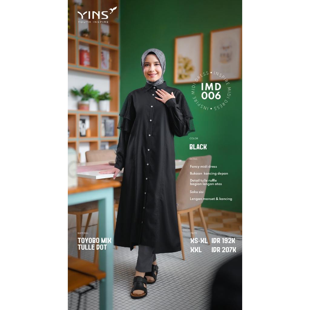 [BISA COD] Inspire Midi Dress IMD 06 Bahan Toyobo mix Tulle Dot Midi Dress Fashion Muslimah Modern by YINS