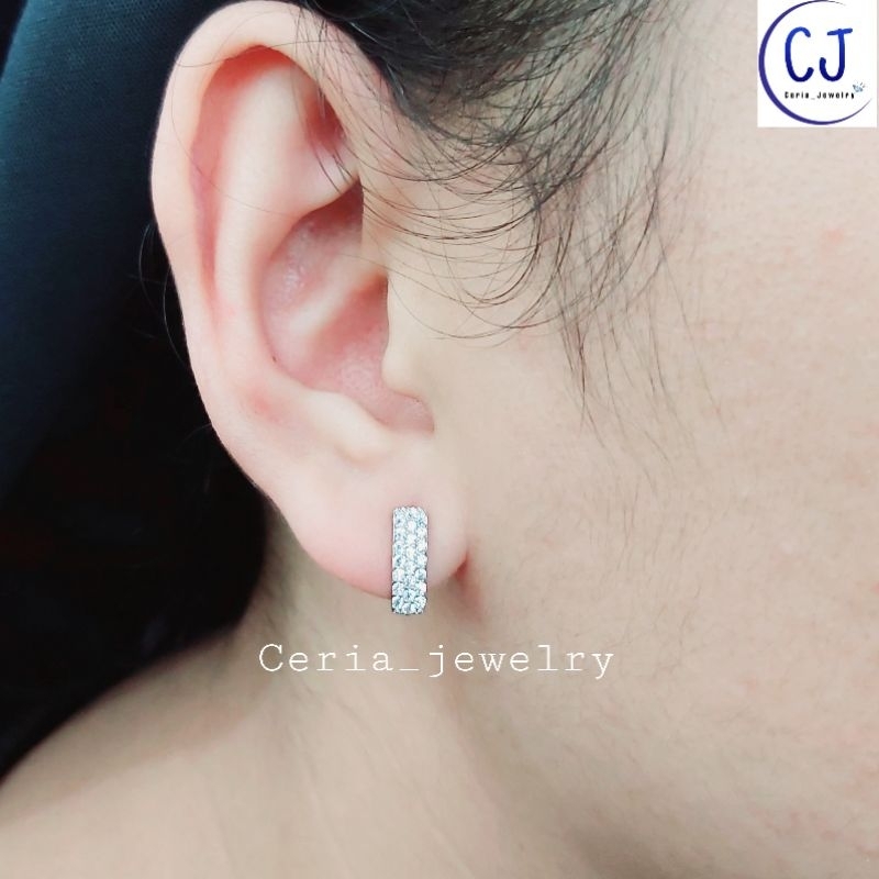 ANTING PERAK ASLI SILVER 925 LAPIS EMAS PUTIH JEPIT PERMATA LISTRING - PERHIASAN PERAK WANITA