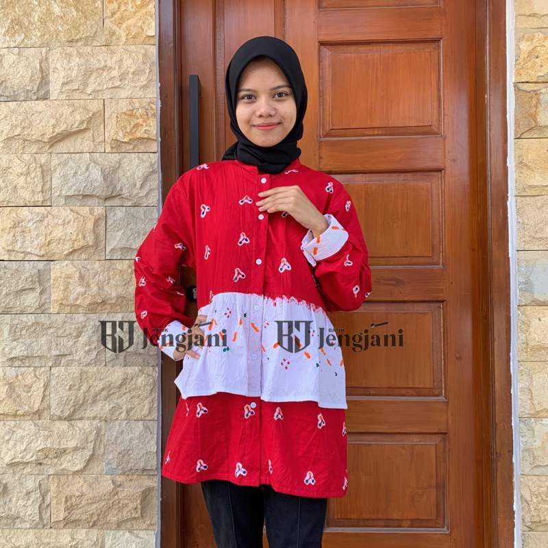 Blouse Kartini Jumputan Merah Putih | Blouse Batik Merah Putih