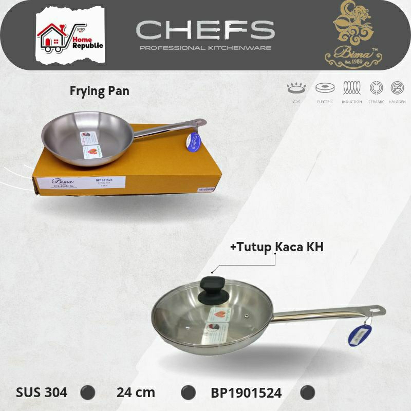 BIMA CHEFS 24cm Chef BP1901524 FRYPAN STAINLESS sus304 3PLY WAJAN FRY PAN STAINLESS 304