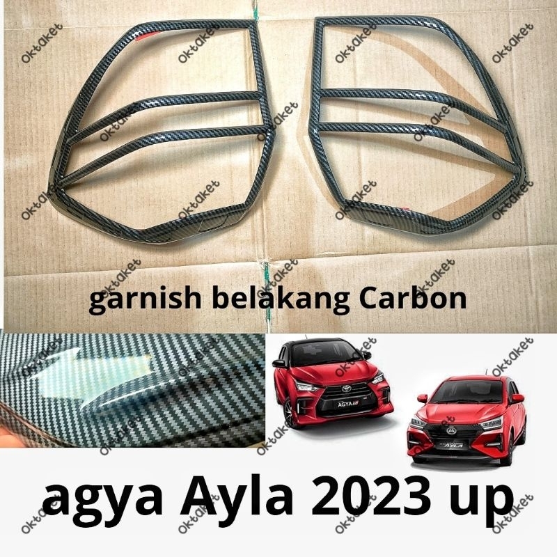 garnish lampu belakang Agya Ayla 2023 2024 2025 Hitam Chrome Carbon gr sport