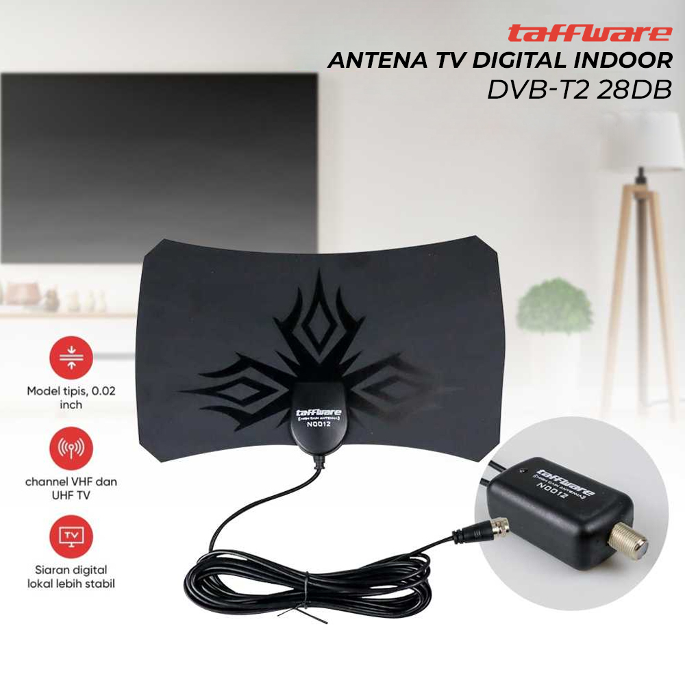 Taffware Antena TV Digital Indoor DVB-T2 28dB Signal Booster Amplifer - N0012 - Black