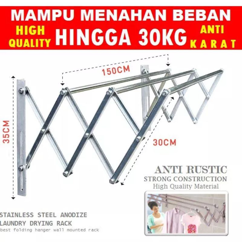 Tiang jemuran baju dinding lipat panjang150cm Anti karat