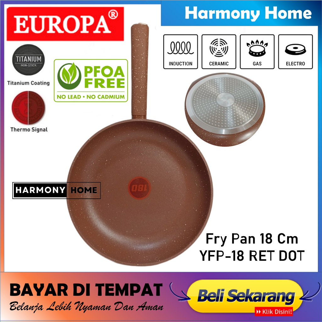 EUROPA Cookware Frying Pan 18 cm YFP-18 Cm Wajan Penggorengan Anti Lengket Red Dot Berkualitas FRYPAN MARBEL NON STICK RED DOT EUROPA