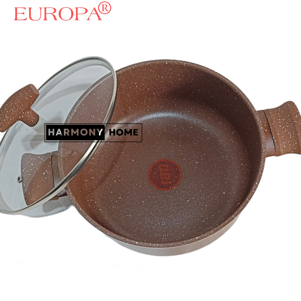 EUROPA Cookware Casserole/Soup Pot YCP-22 Cm Caserole Anti Lengket Tutup Kaca CASEEROLE MARBEL CERAMIC NON STICK RED DOT EUROPA