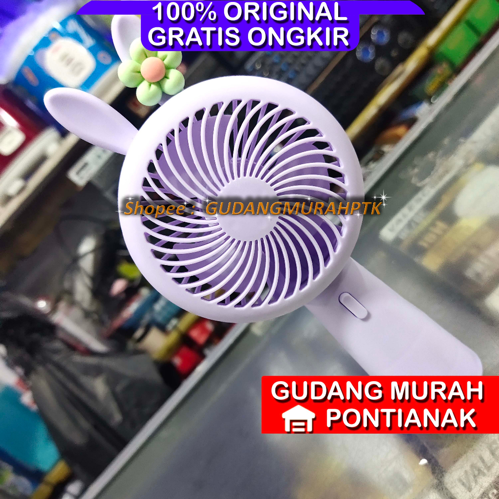 Kipas Cas Bisa Bawa Bawa Minifan Charge Portable Model Kelinci Warna Random Angin kencang dan lembut