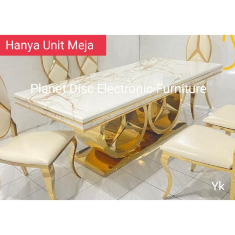 Meja Makan Marmer 200cm kaki stainless Gold Dining Table