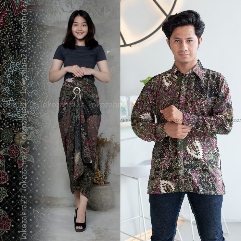 Couple Kemeja Batik Rok Lilit batik Lengan Panjang MOTIF AUREL