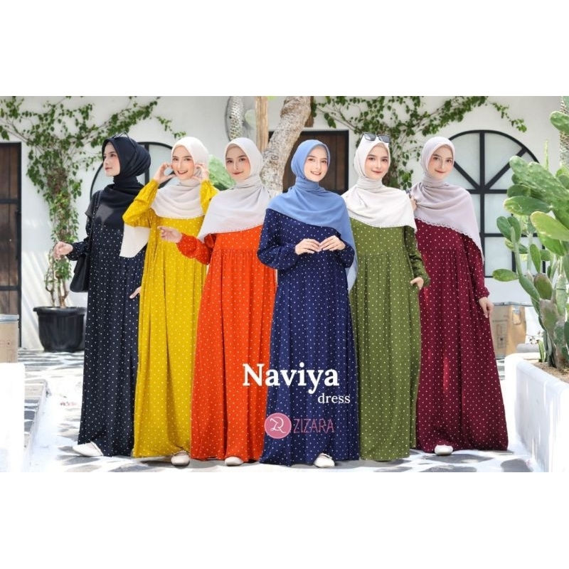 GAMIS POLKADOT BAHAN RAYON ADEM NAVIYA BY ZIZARA | Gamis Warna Army |