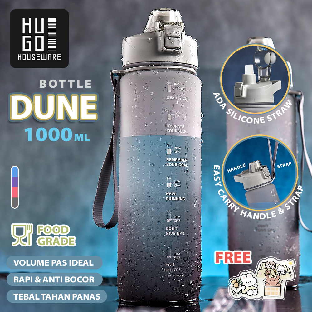 HUGO Botol Minum 1 Liter Tutup Flip Botol Air Motivasi 1000ml Premium Anti Bocor BPA FREE