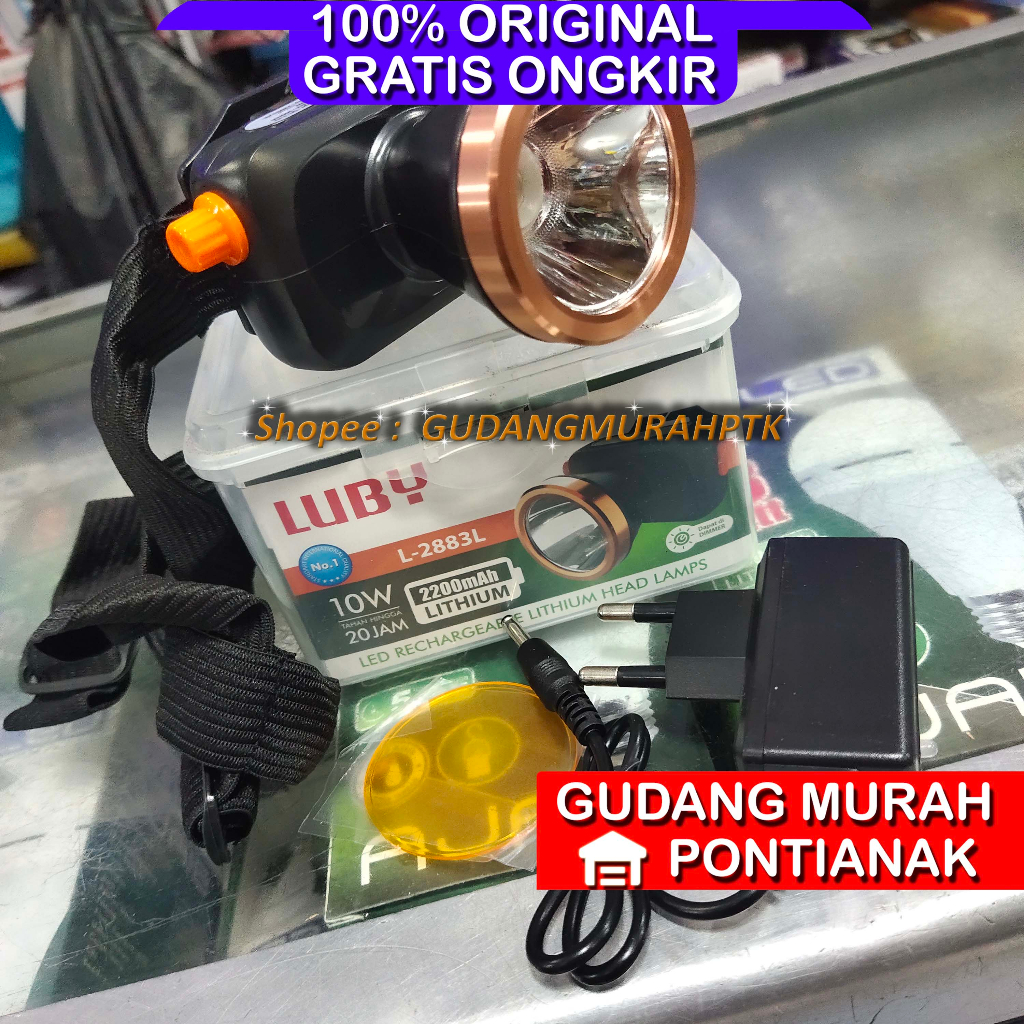 Senter Kepala LUBY L 2883L Senter HEADLAMP 10W Tahan 20 JAM L2883L 2200mAh