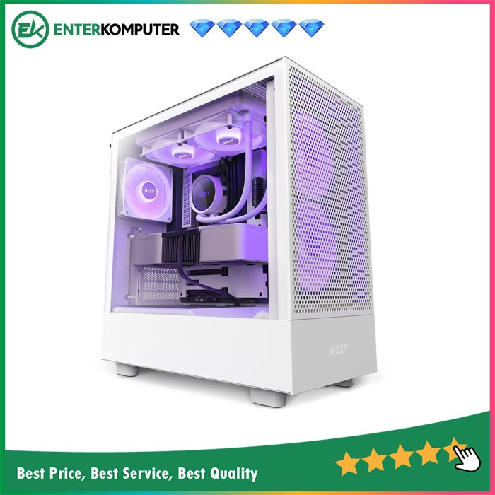 Casing NZXT H5 Flow RGB White - Mid-Tower Airflow Case with RGB Fans