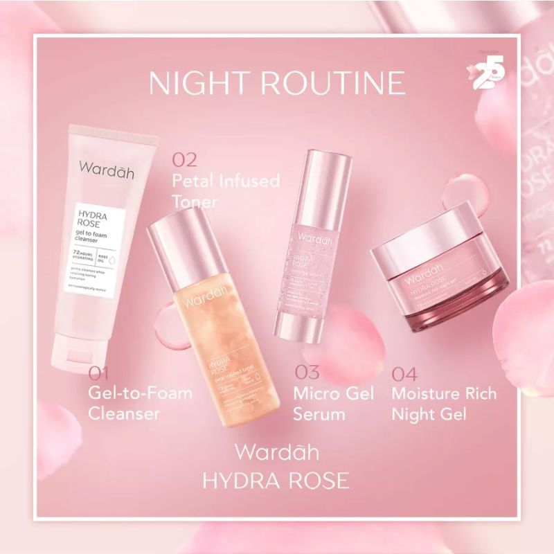 Wardah Hydra Rose Moisture Rich Night Gel 17ml &amp; 40g | Pelembab Wajah Malah Hari