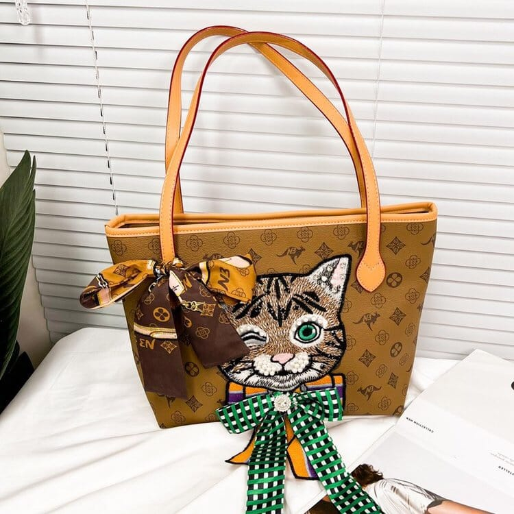 ZC 2369 RISCE TAS TOTE IMPORT WANITA CEWEK PEREMPUAN JAKARTA BATAM MOTIF CAT KUCING