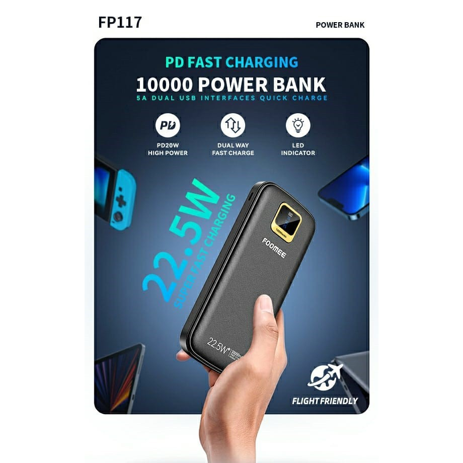 Powerbank 10000 mAh Foomee FP117 Powerbank Fast Charging 22.5W+PD 20W