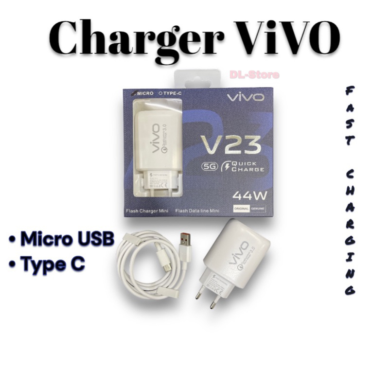 CHARGER VIVO V23 44W MICRO USB &amp; TYPE C ORIGINAL FAST CHARGING TC VIVO V23 QC 3.0