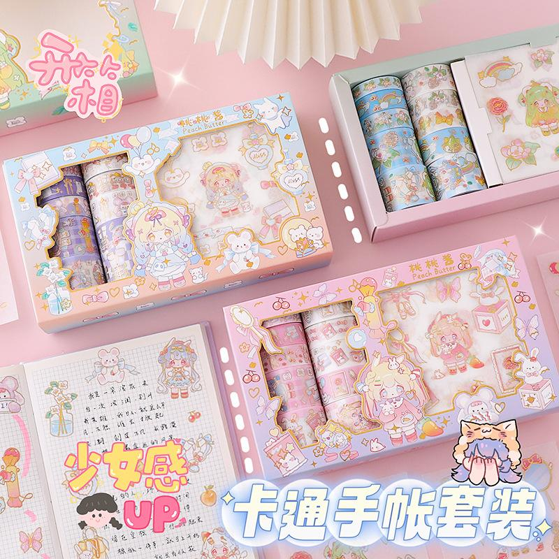 

[randomstuff] Sticker Set Box 10 Gulung + 8 Lembar 2d Tumblr Aesthetic Anime Cutie Girl Stiker Kotak 2 Row Kecil PVC Anti Air Pink Hijau Biru Lilac DIY Stickers Planner Ins Peel Off Korean Style