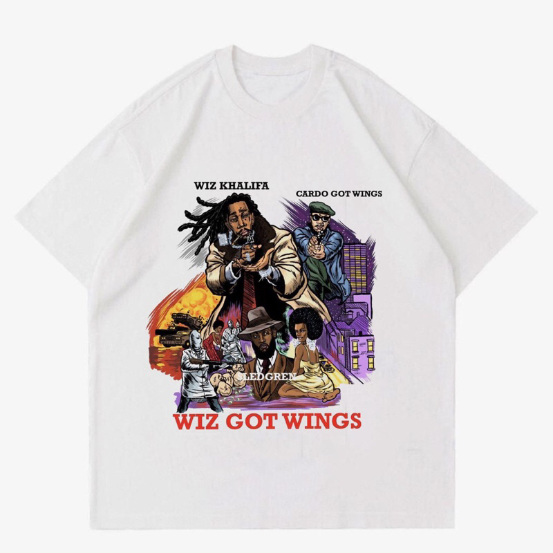 BAJU KAOS WIZ KHALIFA “WIZ GOT WINGS” | T-SHIRT WIZ KHALIFA VINTAGE WIZ GOT WINGS | BAJU KAOS OVERSI