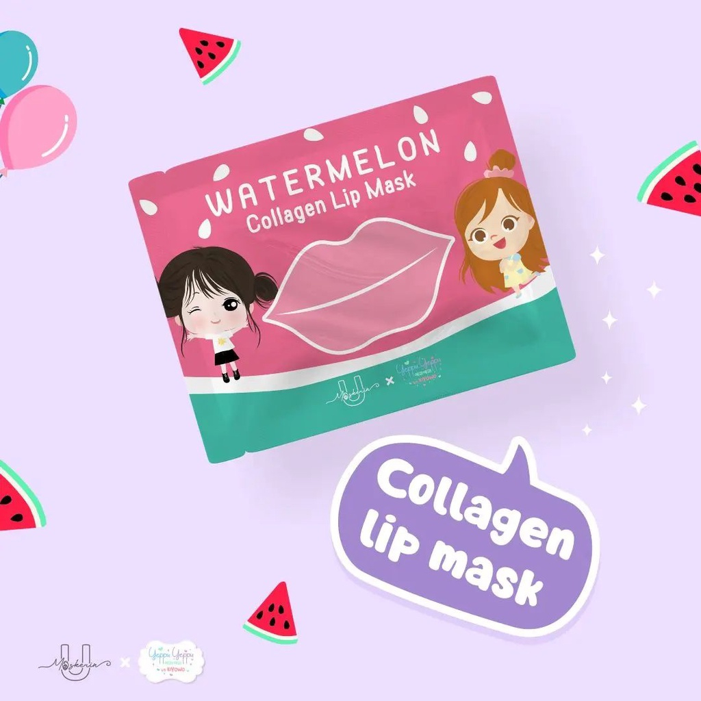 ✿ELYSABETHME✿ WATERMELON yeppu yeppu kiyowo collagen eyemask untuk mata panda dan lip mask untuk bibir kering umaskerin chingu