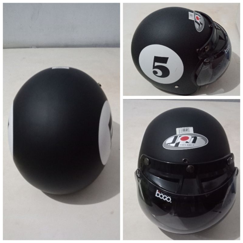 Helm Jpn bola 5 bola 8 hitam dop kaca bogo helm jpn motif helm motif