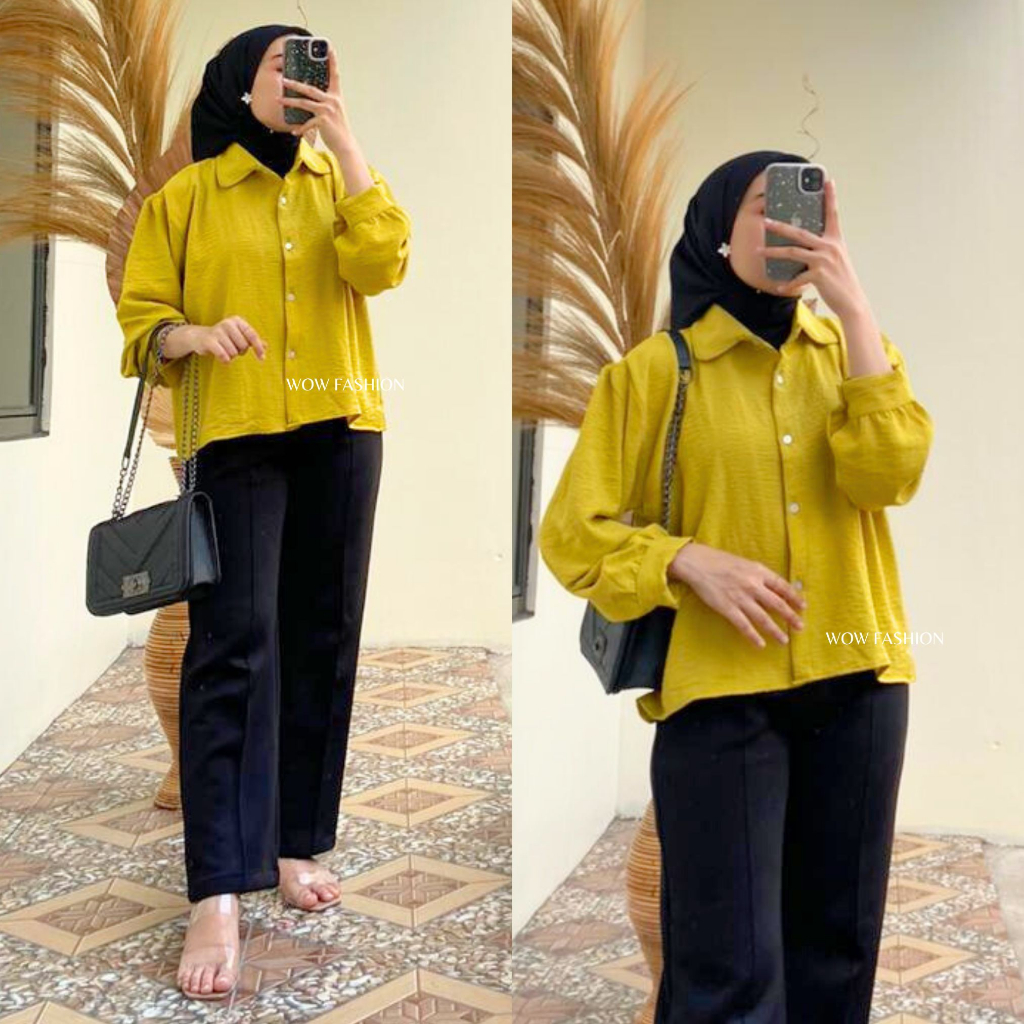 WOW-Elza Kemeja Wanita / Blouse Crinkle Airflow / Kemeja Wanita Panjang